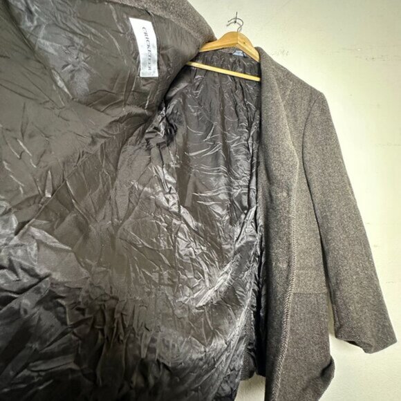 VTG Cricketeer Wool Blazer Sport Coat Jacket Men 46 Herringbone Brown 90s Formal - Picture 3 of 16